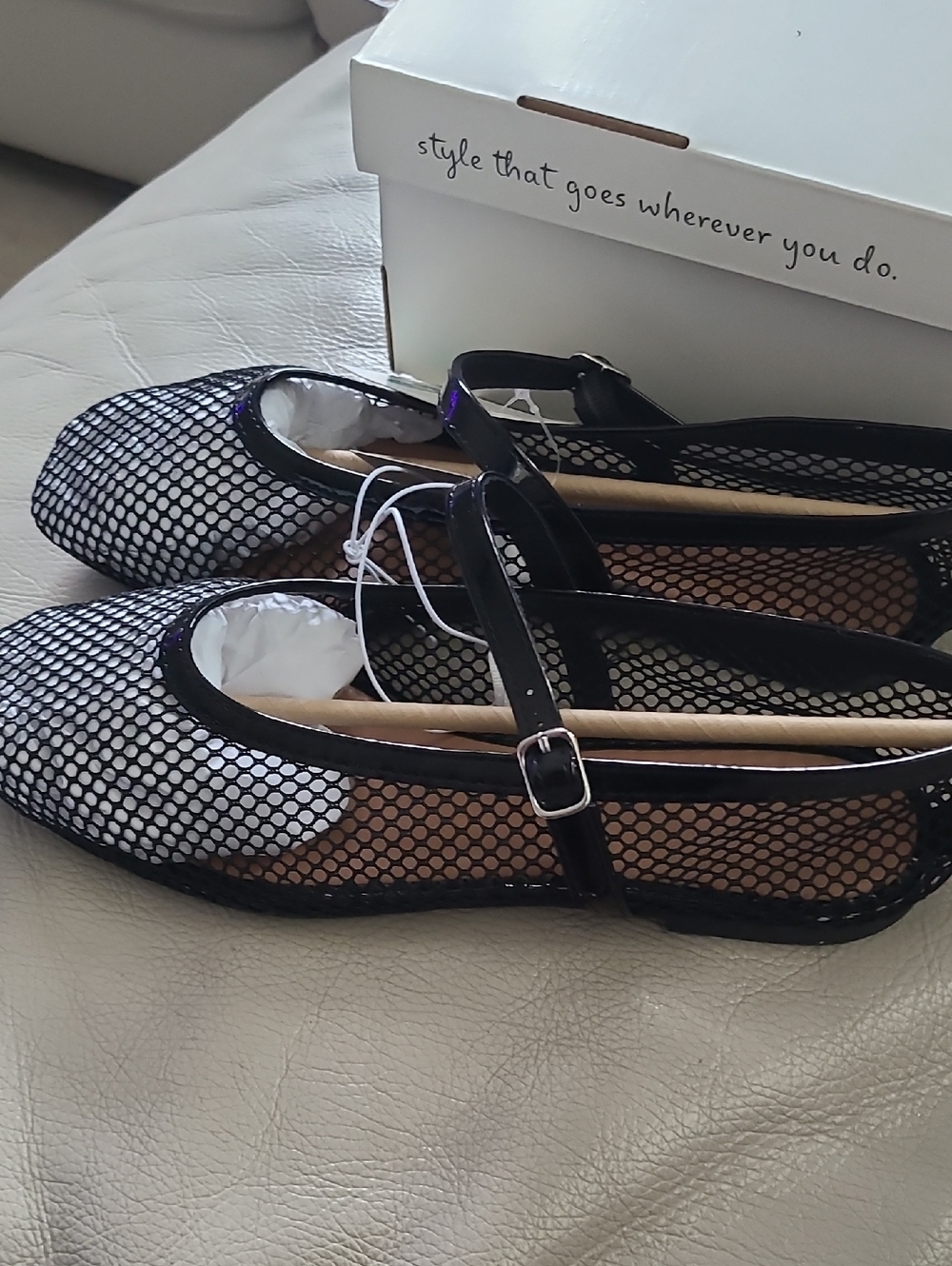 a new day Black Mesh Mary Jane Flats with White Lining - Picture 2 of 6